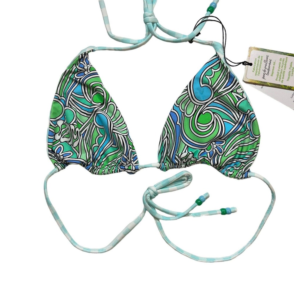 VDM the Label Reversible‎ Blue Gingham to Retro Print Bikini Top New XL